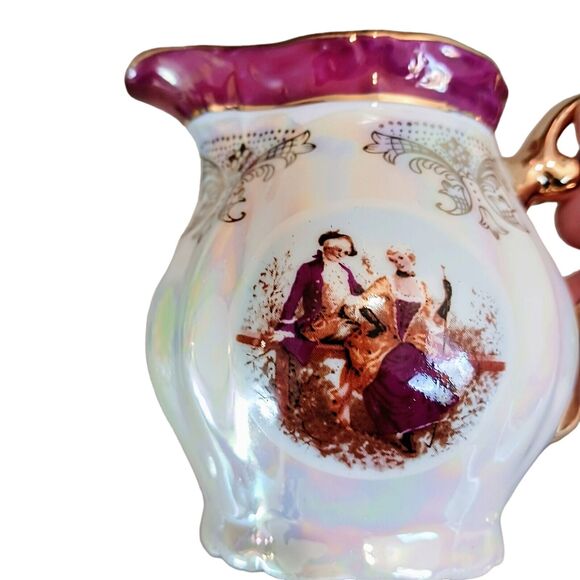 GNA Fine Porcelain CREAMER 24k Hand Painted Victorian Romantic Iridescent Vintag - Picture 2 of 13